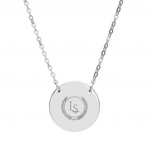 Engraved Circle Pendant Necklace – Personalized Initials with Laurel Wreath